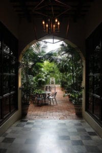 A view of a patio after rain.