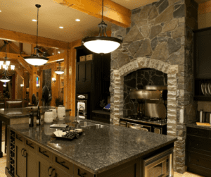 Stone detailed wall in kitchen