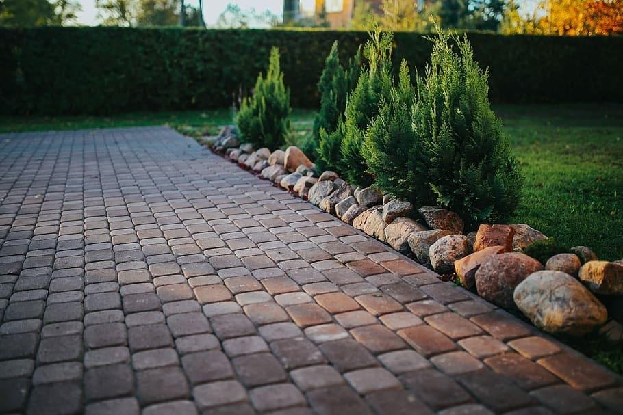 A home garden with stone landscaping