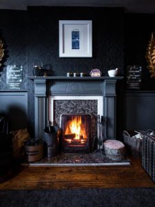 Black painted fireplace