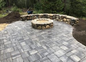 Fire pit on a stone patio