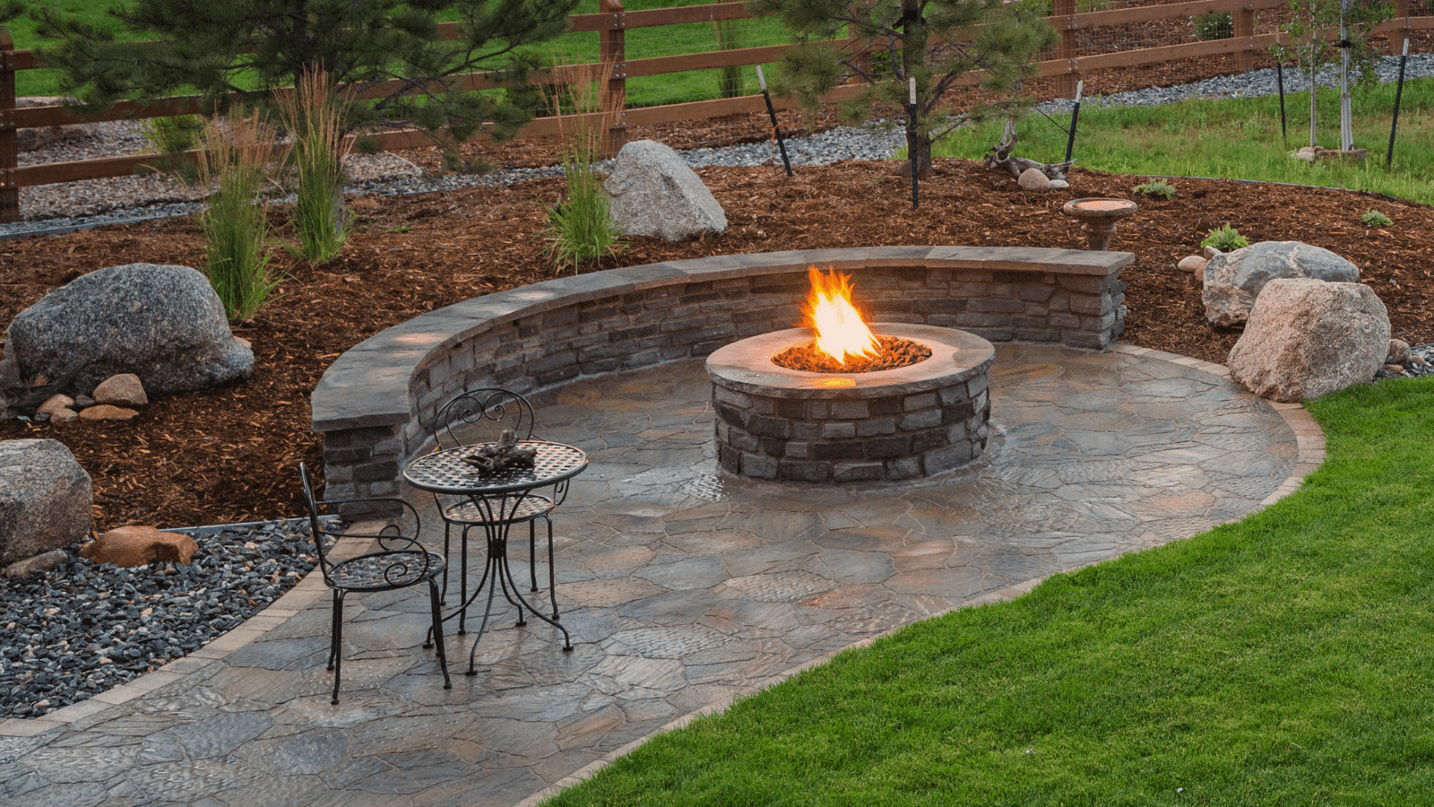 curved bench fireplace