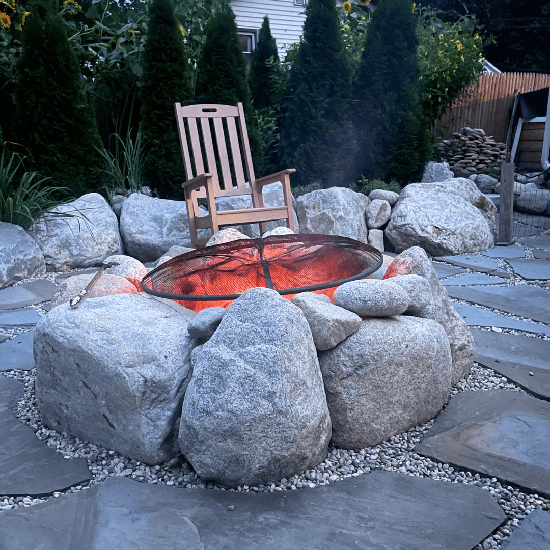 natural stone boulder fire pit