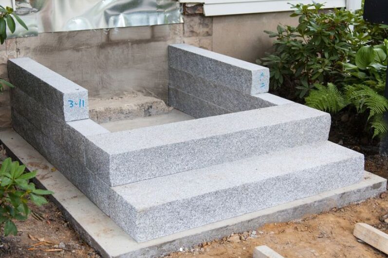 Swenson Stone Works Woodbury Gray granite steps installation