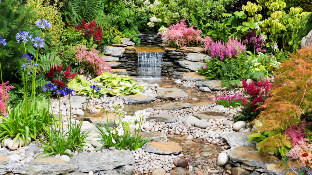 Natural water feature with stone