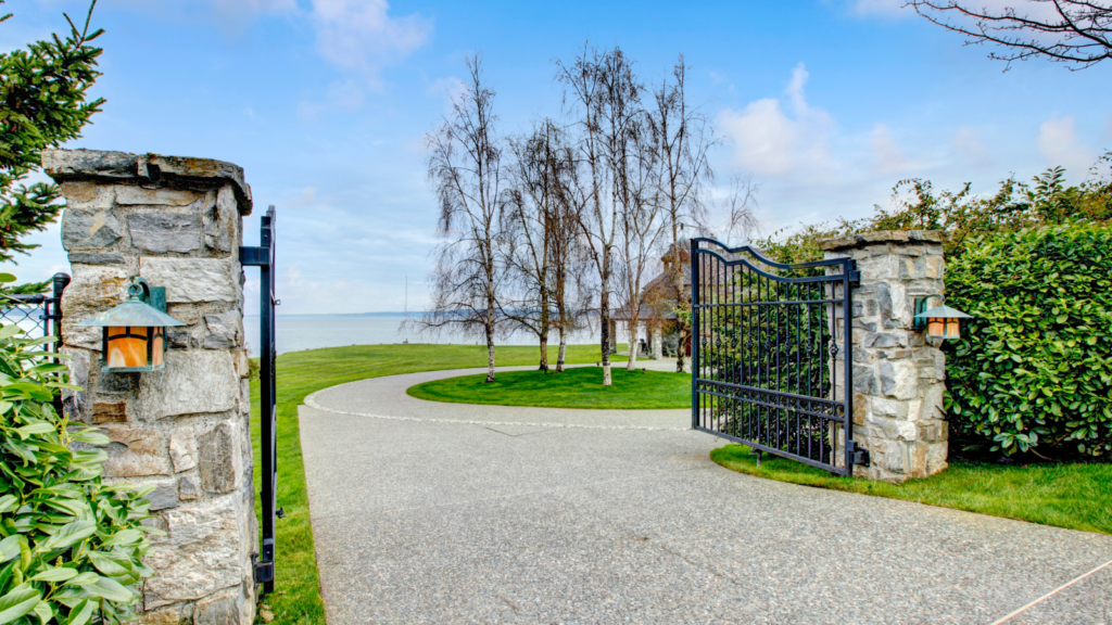 Stone Veneer Entrance Columns at Driveway Gate