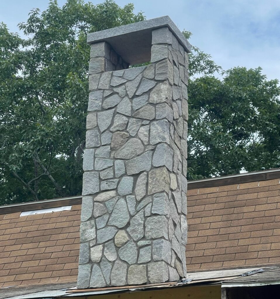 Stone siding on chimney