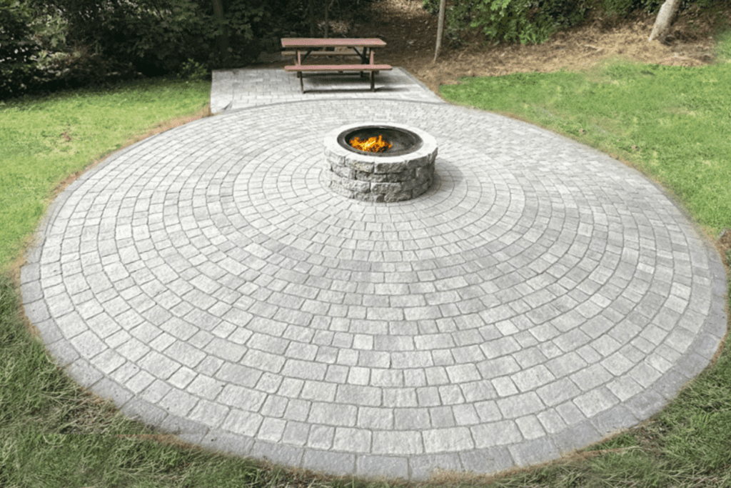 Circular stone fire pit patio