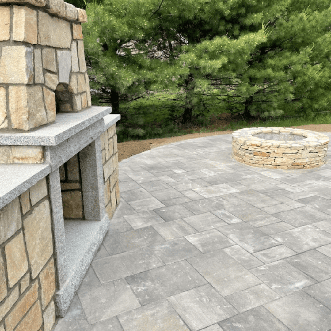 Paver patio with outdoor fireplace