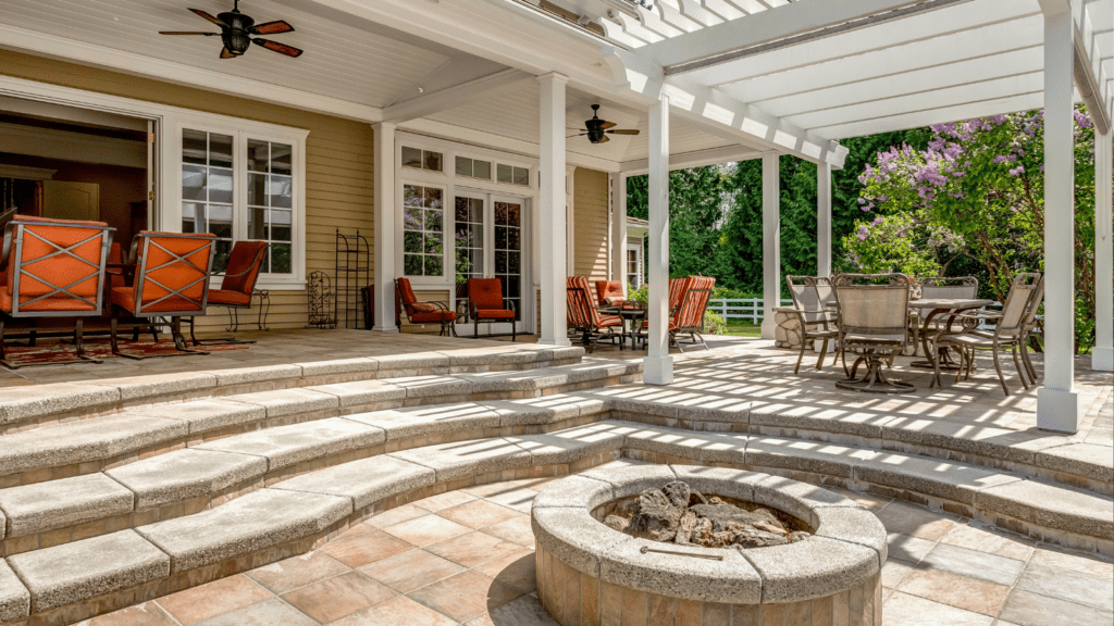 luxury-paver-patio-fire-pit-pergola-tiered-seating