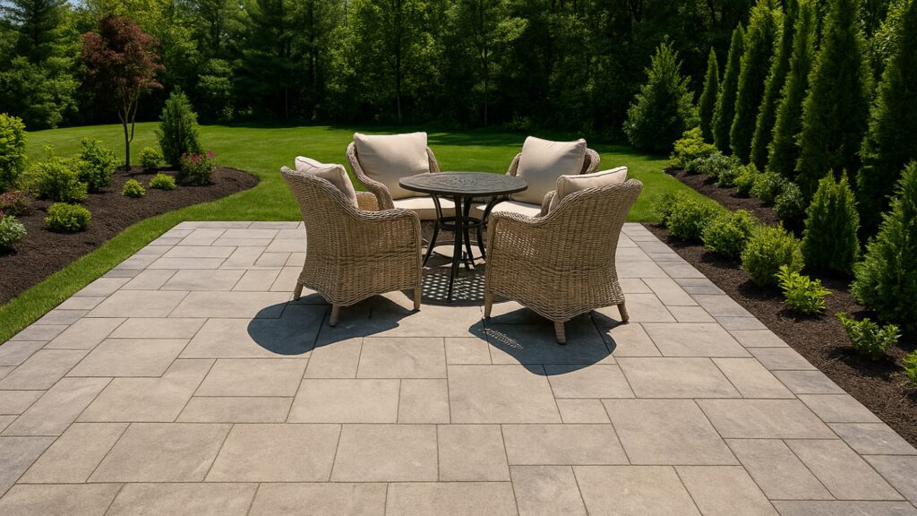 modern-stone-patio-wicker-furniture-landscaped-yard