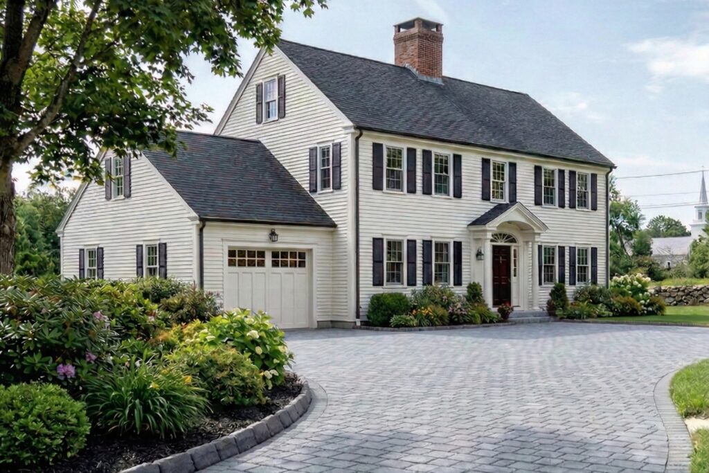 cobblestone-paver-driveway-colonial-home-southern-maine