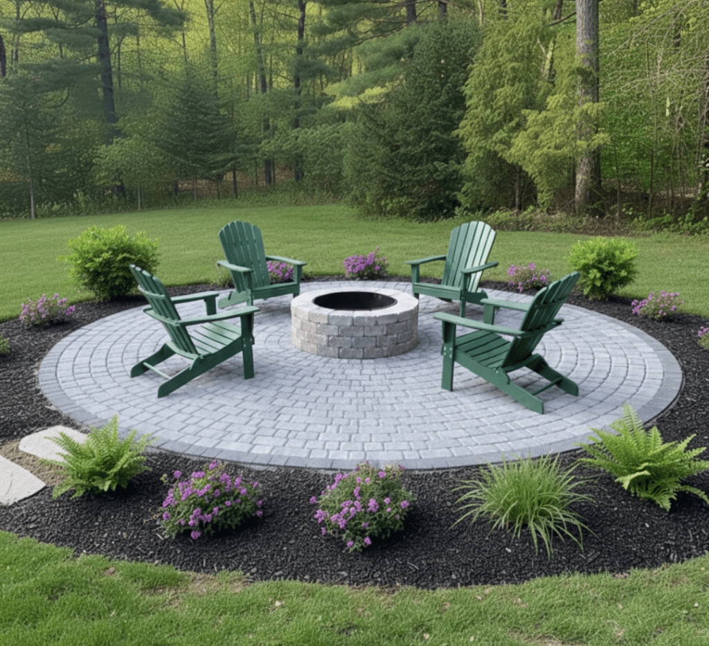 circular-paver-fire-pit-patio-adirondack-chairs-landscaping