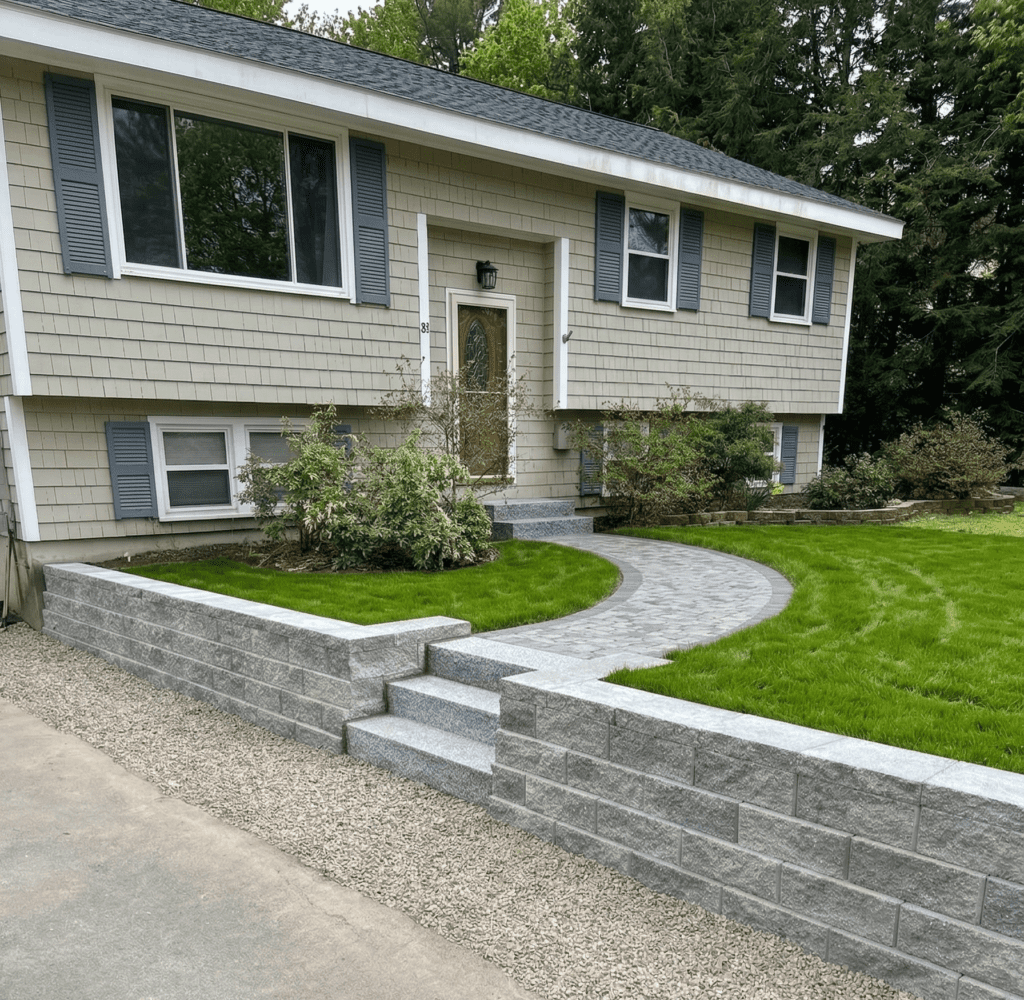 granite-retaining-wall-paver-walkway-front-yard-landscaping