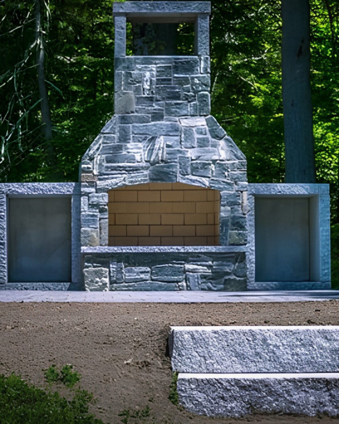 granite-outdoor-fireplace-granite-steps-maine