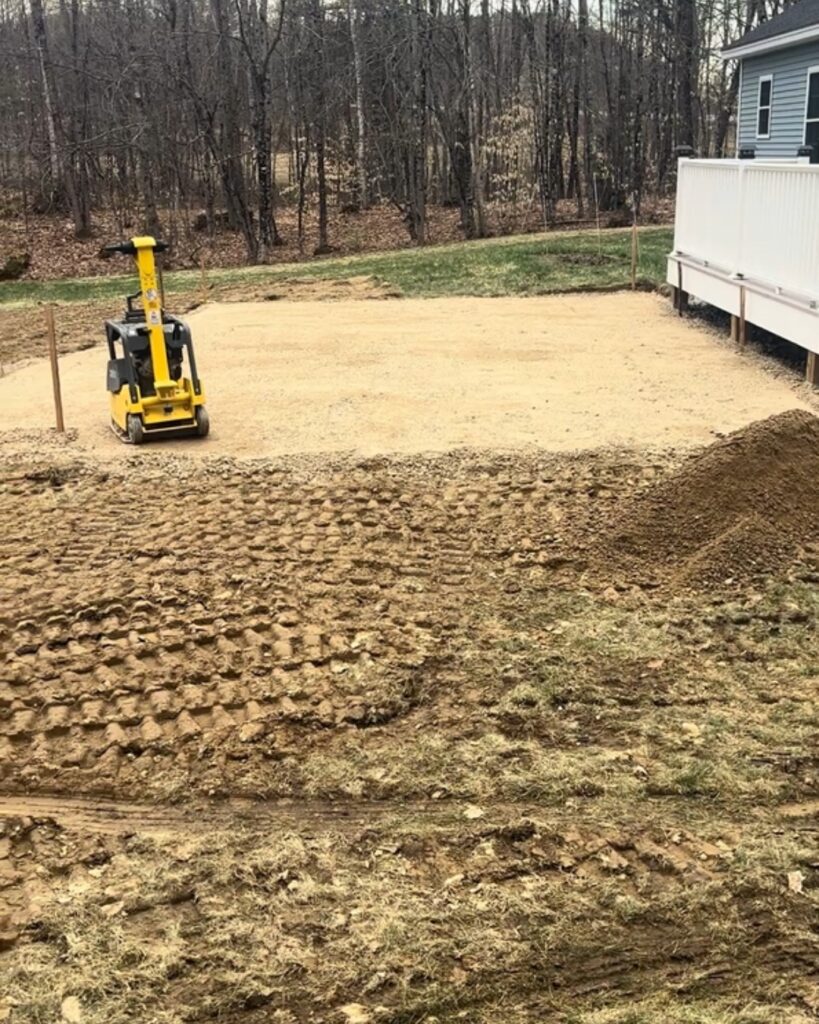 compacted gravel base pad for a paver patio in Durham, Maine